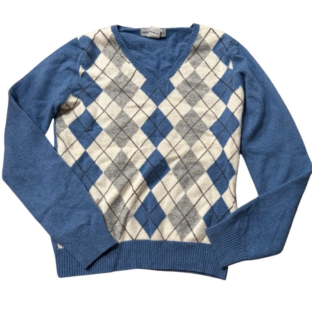 Blue Argyle V-Neck Sweater